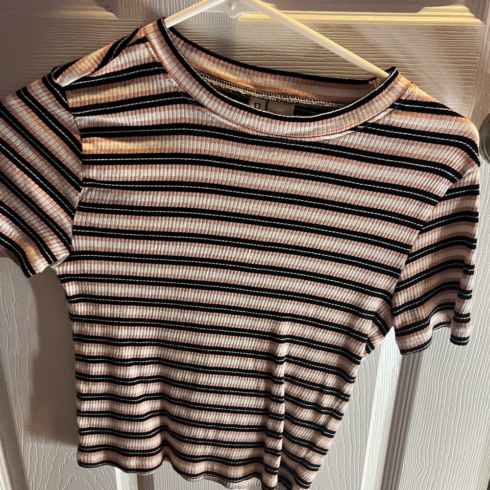 cute pink, white and black strip top